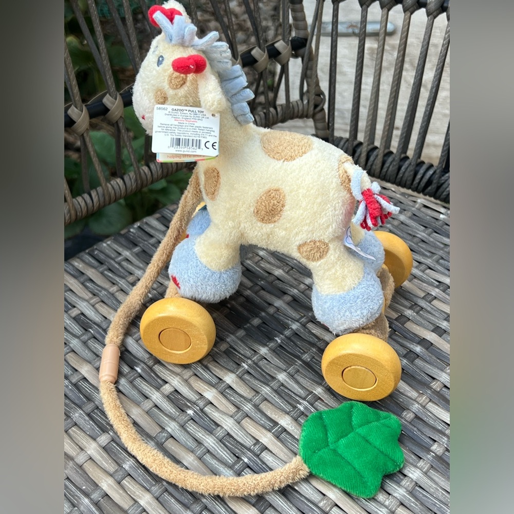 🌟🌟HP🌟🌟 Rare Baby Gund Woodles Gazoo Giraffe Wood Pull Along Toy New Old Stock - Picture 5 of 7